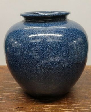 Vintage Pottery Bulbous Round Vase Blue Glaze