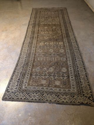 Vintage Antique Large Yellow Brown Turkish Wool Patterned Rug Runner Carpet