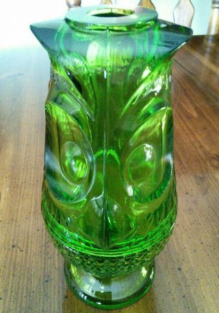 Vtg Viking Glass Green Owl Fairy Lamp 7.  5” Tall Candle Light 2 Piece