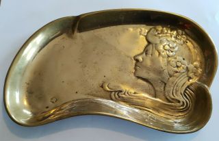 Art Nouveau heavy Brass calling card tray Maiden 2