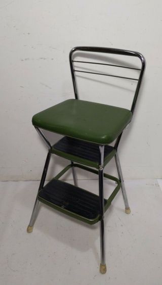 Vintage Cosco Kitchen Metal Step Stool Chair Flip Up Seat Retro Mid Century A