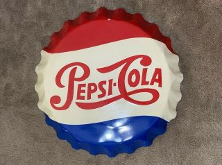 Vintage Embossed Pepsi Cola Bottle Cap Sign {measures 26.  5 Inches}
