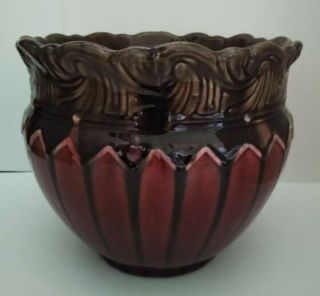 Vintage Large Weller Majolica Jardiniere Planter Pot Red/Brown Drip Glaze 1900s 2