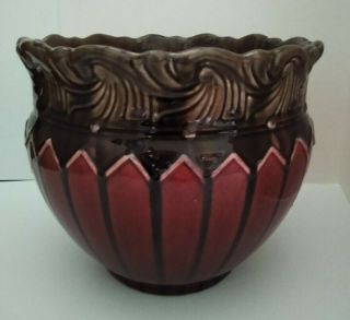 Vintage Large Weller Majolica Jardiniere Planter Pot Red/Brown Drip Glaze 1900s 3
