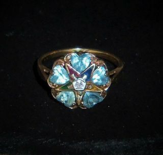 Vintage Order Of The Eastern Star 10k Gold 6.  5 Ring Masonic Aquamarine 5 Stones