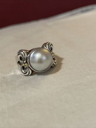Vintage Lagos Caviar Mabe Pearl 18k 750 Gold & Sterling Silver Ring Sz 9.  5