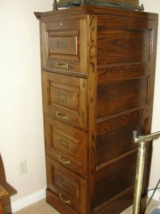 Antique Style Oak Filing Cabinet - Four Drawers With Key Great Conditon