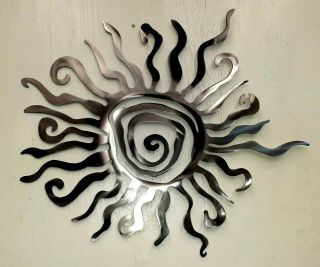 Wavy Squiggly Funky Sun Star Decor Metal Art 26 " Big Modern Polished Steel