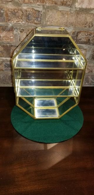 Vintage Mirrored Glass And Brass Curio Cabinet Display Case