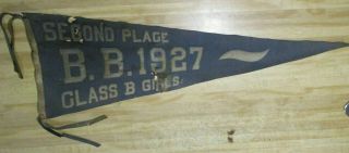 Old Vtg 1927 Girls Baseball Or Basketball Flag Pennant Class B Second Place