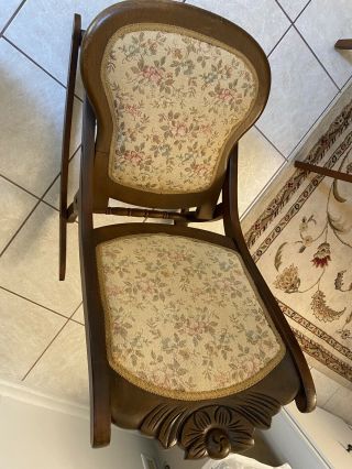 Vintage/antique Folding Wood Rocking Chair Floral Tapestry Victorian Style