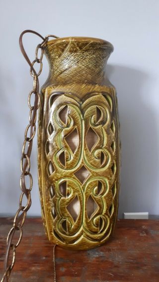 Vintage Mid Century Modern Green Decorative Swag Lamp Ceramic