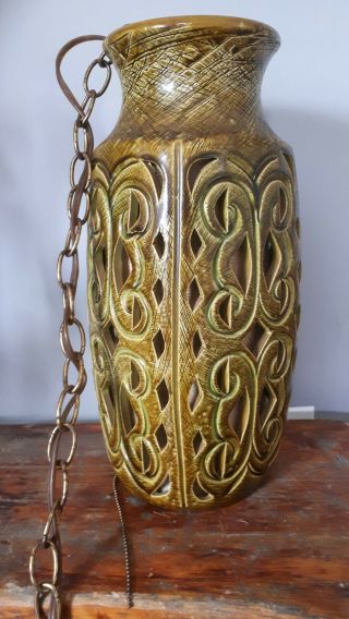 Vintage Mid Century Modern Green Decorative Swag Lamp Ceramic 2