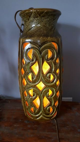 Vintage Mid Century Modern Green Decorative Swag Lamp Ceramic 3