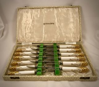 Vintage Royal Crown Derby Knives & Forks,  Boxed Set