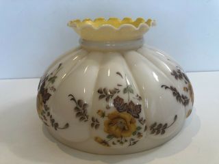 Vtg Large Gwtw Rose Garland Opal Glass Lamp Shade,  Yellow Inside,  13 3/4 " Fitter
