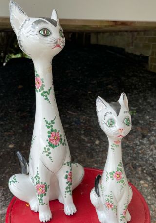Large Pair Retro Mod Long Neck Cat Ceramic Figurine Mcm Groovy Vintage Italy