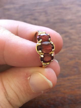 Vintage Antique 10k Yellow Gold Garnet 3 Stone Ring Size 6