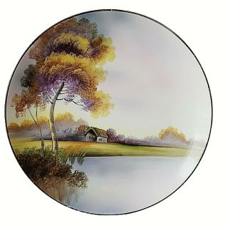 Vintage Noritake Hand Painted Landscape Decorative Plate With Gold Trim