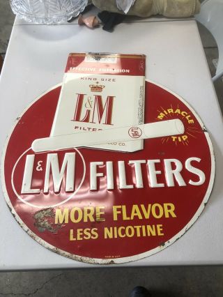 Vintage L&m Filters Cigarette Tobacco Die Cut Tin Embossed Sign 23x29