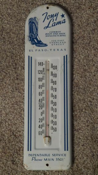 Vintage Tony Lama Cowboy Boot And Shoe Metal Wall Thermometer Made In U.  S.  A.