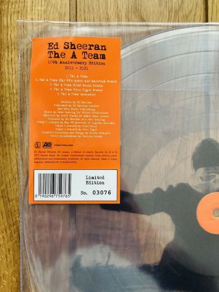 Ed Sheeran The A Team 10th Anniversary Rsd 2021 Clear Numbered Vinyl