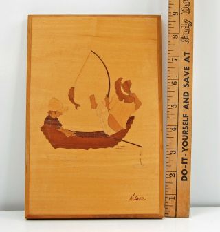 Hudson River Inlay Marquetry Picture Jeff Nelson Canoe Boat Fishing Fishermen 3