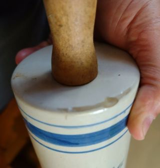 Advertising Stoneware Rolling Pin Blue Banded GRIFFITH LUMBER CO. 6