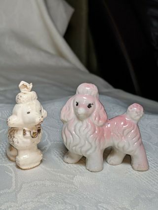 Vintage White Porcelain Poodle Dog Figurines Made In Japan