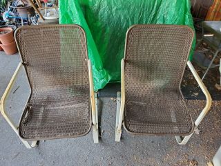 2 Vintage Lloyd Loom Flanders Bouncy Low Back Porch Patio Chairs