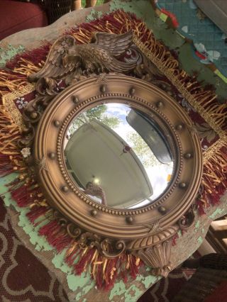 Vintage Large Syroco Eagle Gold Federal Convex Bubble Mirror,  21 X 15