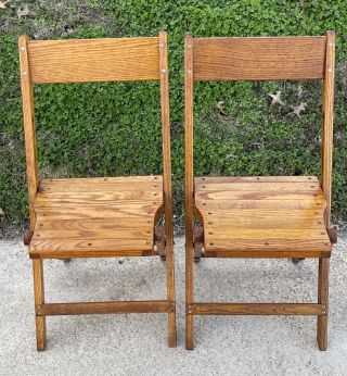2 Vintage Snyder Folding Chairs Solid Wood Oak Wooden Banquet Event