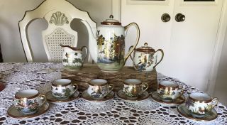 Tea Set - Vintage Eggshell Porcelain - Geisha Lithophane - Japan - Birds -