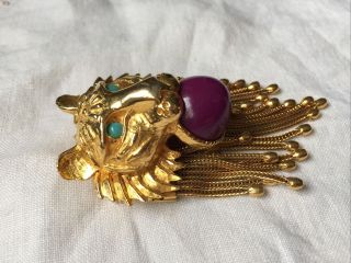 Rare Vintage Pauline Rader Gold Dangle Lion Pendant Brooch Pin Gorgeous Signed 3