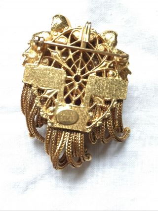 Rare Vintage Pauline Rader Gold Dangle Lion Pendant Brooch Pin Gorgeous Signed 6