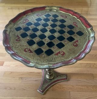 Vintage Gilt Gold Florentine Chess Board Side Table Hollywood Regency Italy