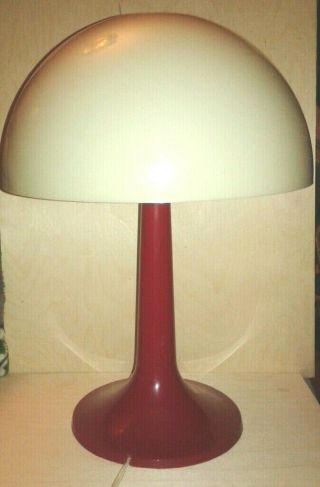 Gilbert Softlite Mid Century Modern Mushroom Table Lamp Red Base White Shade Vtg