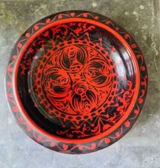 Vintage Mid Century Alvino Bagni Raymor Red And Black Ceramic Pottery Bowl Italy