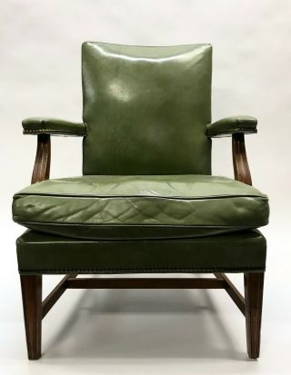 W H Gunlocke Green Leather Office Chair
