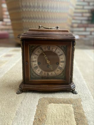 Vintage Fhs German Mantle Clock Parts Needs Key Mechanical Germany
