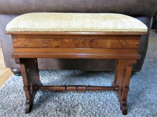 Antique Carved Walnut Upholstered Piano Bench Victorian Reed Pump Organ Seat