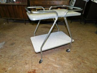 Vintage Retro Formica Mid Century Modern Rolling Cart 50s 60s Kitchen Table Grey