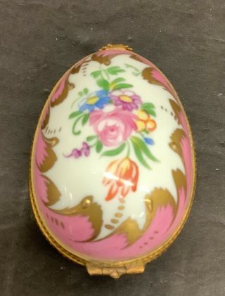 Vintage Limoges France Floral Egg Shaped Hinged Trinket Box