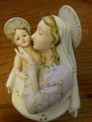 Gorgeous Vintage Madonna And Child Jesus Hand Painted Lefton China Wall Plaque