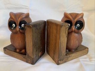 Vintage Lefton Owl Bookends Made In Japan Brown Big Black Eyes Ceramic Cute