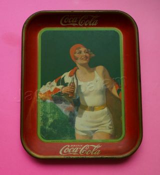Vintage Coca Cola Tray Bathing Suit Woman Pin Up Bottle Sales 1930