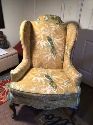 Woodmark Originals Queen Anne Style Wing Back Armchair Chair Birds Vintage Rare