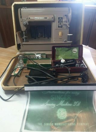 Vintage Singer 301a Sewing Machine W Case,  Foot Pedal & Some Accessories