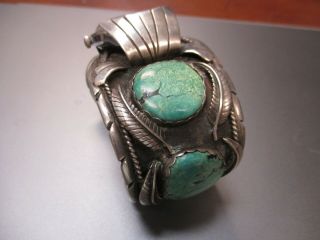 Vintage Native American Sterling Silver Navajo Turquoise Watch Cuff Bracelet