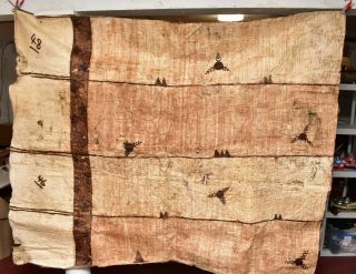 Large Vintage Polynesian Tapa Bark Cloth Pacific Islands Oceania 93 " X 76 "